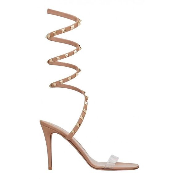 Valentino Garavani Rockstud PVC and leather wrap around heels sandals Nude 38 - Picture 2 of 8